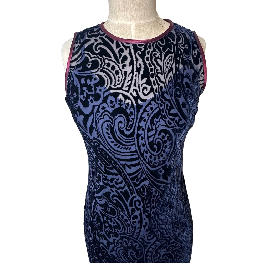 VTG Mica Maxi Dress Size 2 Burnout Velvet Navy Bodycon Whimsigoth Sleeveless